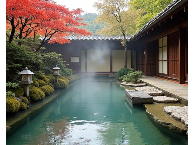 Mishima Suitesの美しい露天風呂、伝統的な日本庭園に囲まれています